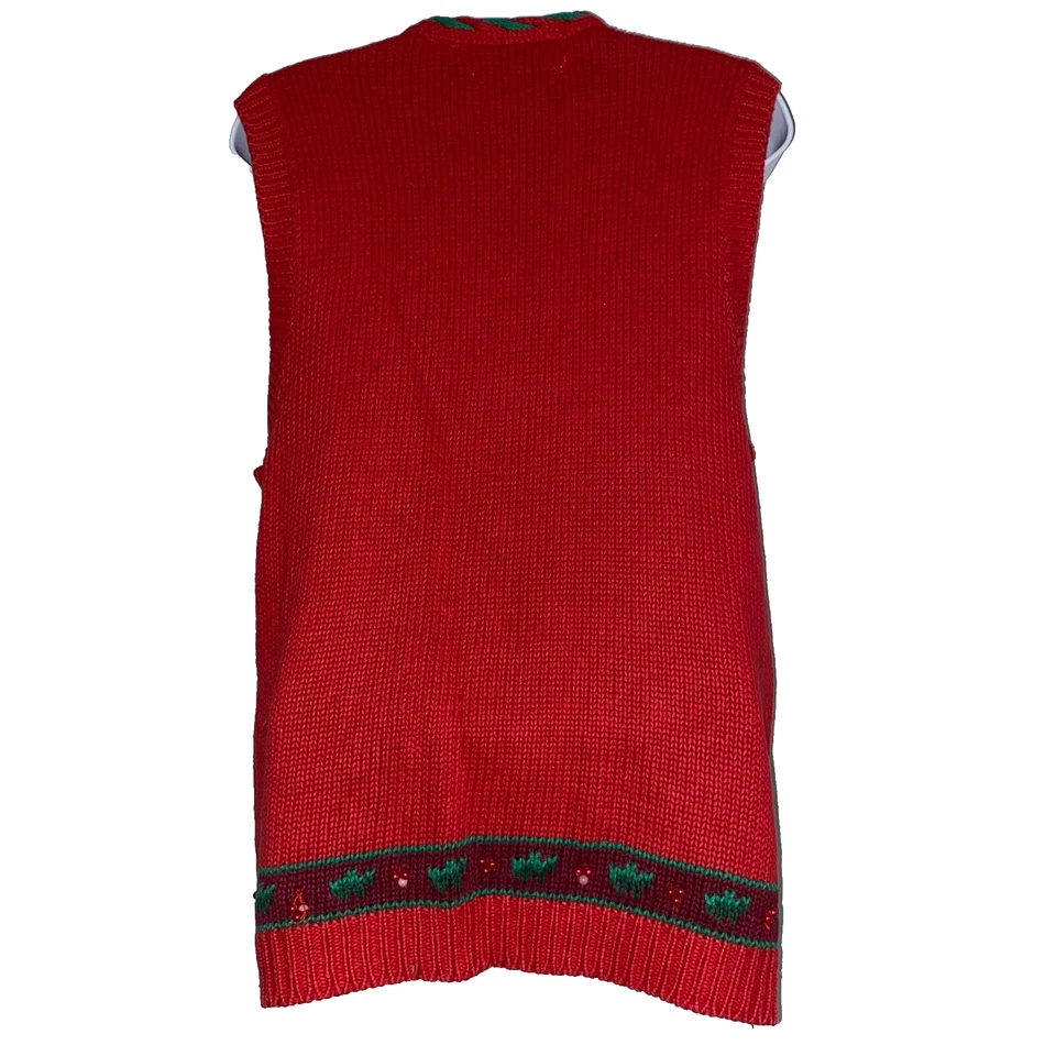 Jennifer Moore Chaleco Mujer Talla Pequeña Rojo Tejido a Mano Feo Navidad Suéter Foto 2 de 3