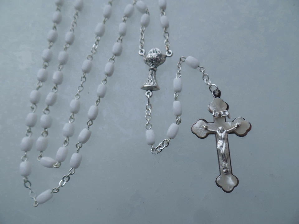 Porzellan weiß Kommunion Rosenkranz Kinderrosenkranz Kommuniongeschenk Nr. 93w - Bild 2 von 2