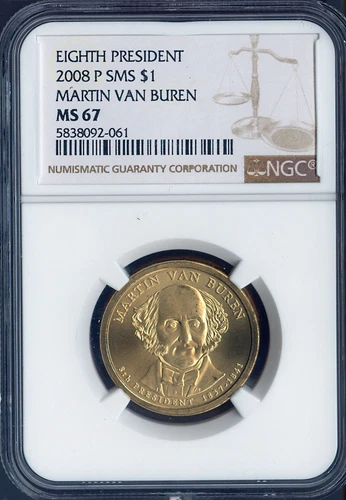 2008-P Martin Van Buren Dollar NGC MS67 SMS - 8th US President