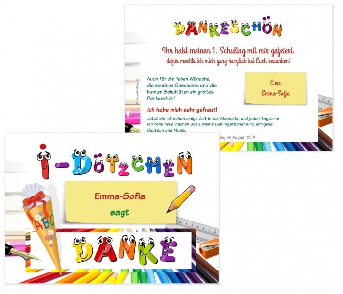 Dankeskarten Einschulung Danksagung Dankeschön i-Dötzchen - mit Ihrem Wunschtext