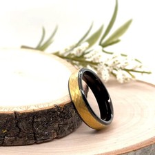 6MM Polished Black Tungsten Band Gold Hammered Brushed Ring For Christmas Gifts