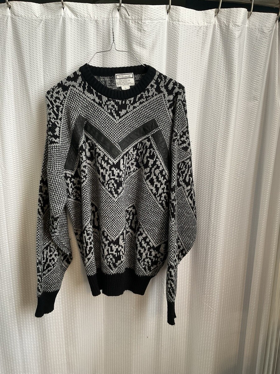 トップス greatLAnd ORIGINAL CLUNKERS Funky 80s Grandpa Sweater Chartwell Men's Sz L Leather Accents