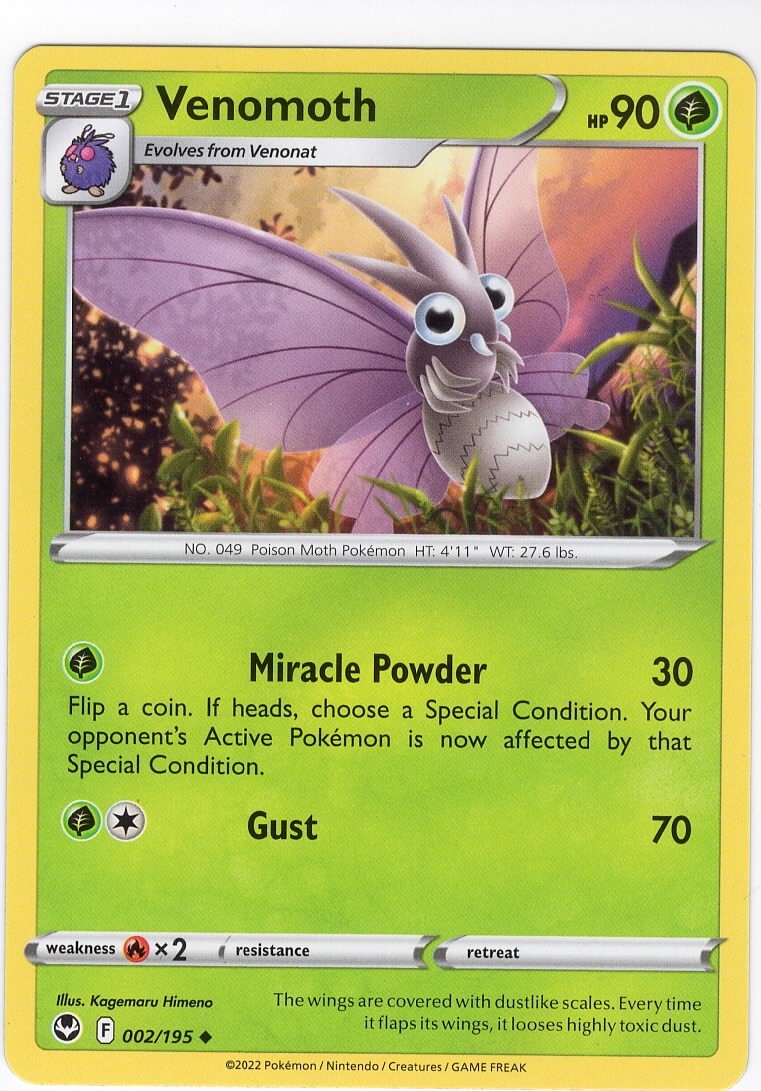 Pokemon TCG Venomoth 002/195 Swsh12: Sword & Shield Silver Tempest Regular Card