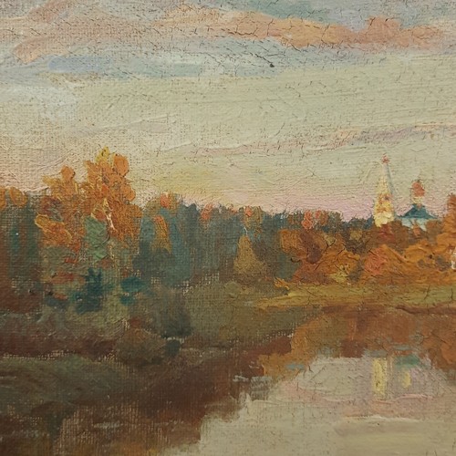 Kopie von Levitan’s Evening Bells, Vintage Ölgemälde, Herbst Flusslandschaft - Bild 8 von 14