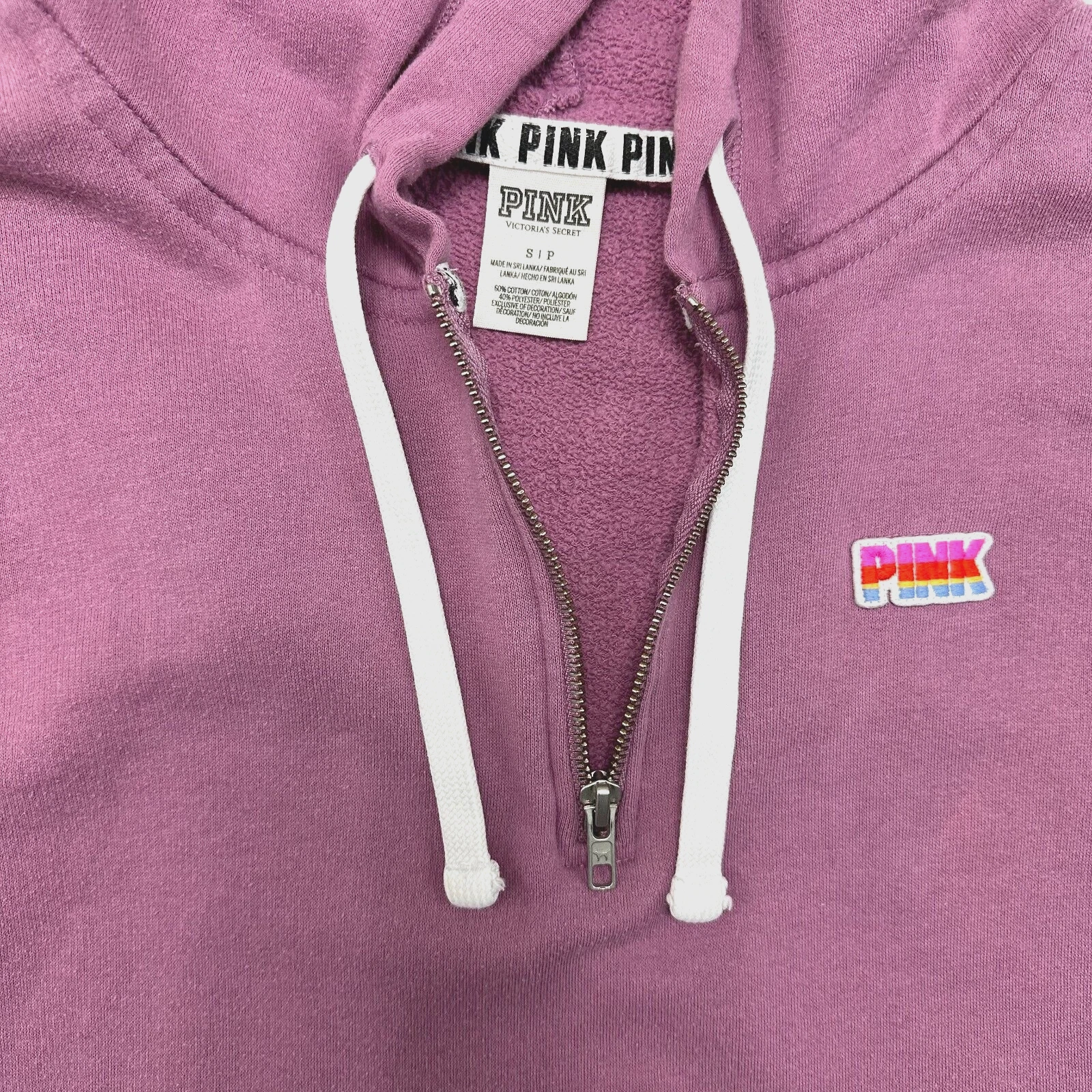 VETEMENTS Felpa con cappuccio Victoria's Secret ROSA cordini donna S tasca anteriore difetti multicolore