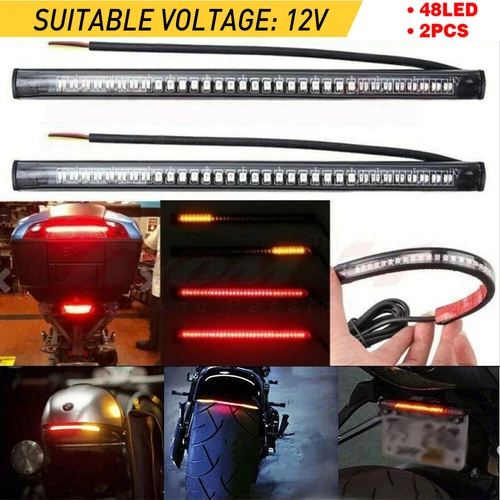 2pc Flexible Motorcycle LED Strip LED Brake Stop Turn Signals Running Tail Light