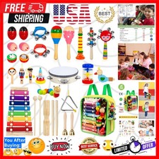 Kids Musical Instruments, 33Pcs 18 Types Wooden Percussion Instruments Tambou...