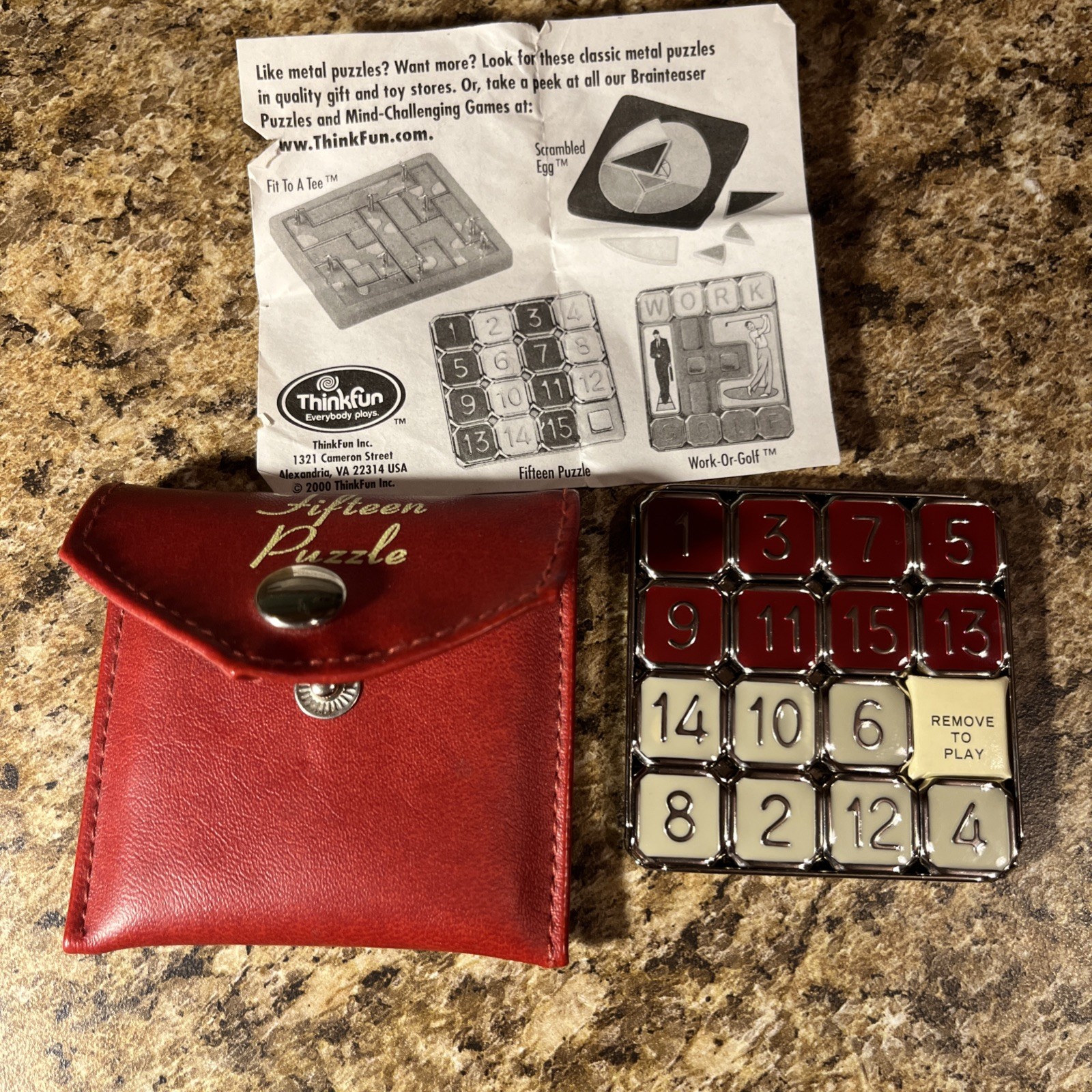 Fifteen Puzzle, metal enamel slide puzzle with pouch /insert 2000 Unused