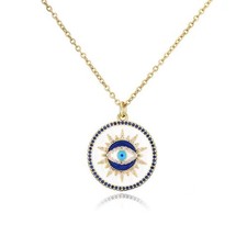 SAZAO Evil eye gold protection necklace, Handmade evil 20 inches, GOLD