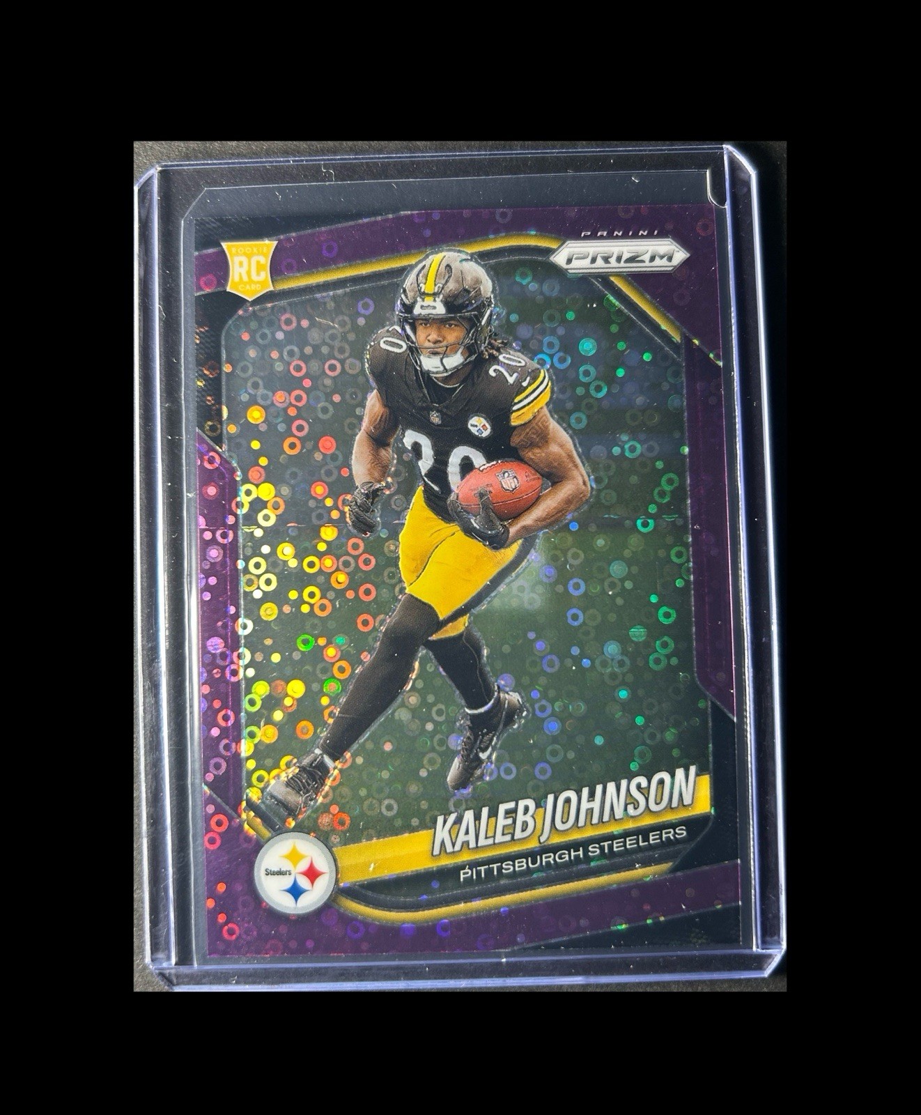 2025 Panini Prizm Kaleb Johnson Purple Disco Prizm /75 #375 Steelers RC