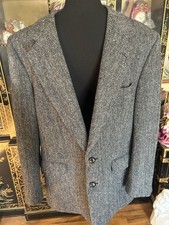 Vtg Harris Tweed Herringbone Scottish Wool Hand Woven Blazer Sport Jacket XL