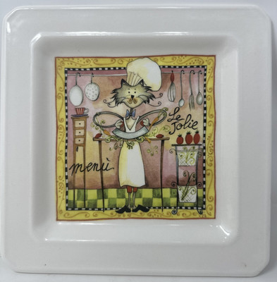 Brunelli Square Dinner Plate Cat Chef Menu Le Jolie Made In Italy