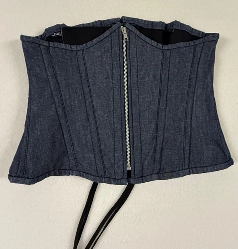 Top Drawer Daisy Corsets Denim Under Bust  Zip Front Cincher Boned Large