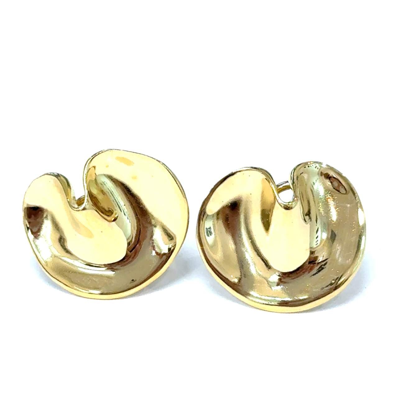 18K Tiffany & Co Jewelry Folded Bean Omega Earrings Yellow Gold