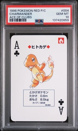 1996 POKEMON RED VERSION PLAYING CARDS ACE OF CLUBS #004 CHARMANDER PSA 10