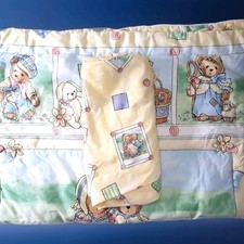 Vintage Crib Quilt Comforter and Fitted Sheet Storybook Bears Made in USA