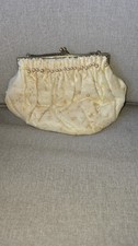 Vintage White And Pearl Purse With Silk Inside With Metal Clasp
