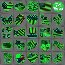 CHARLENT Glow in The Dark 4th of July Temporary Tattoos for Kids - 74 Individual