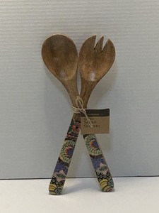 2 Piece Set Of World Market Janice Multicolor Enamel Wood Salad Servers