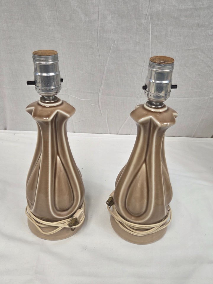 Pair of Vintage Mid Century Modern ceramic table lamp Tear Drop 12"