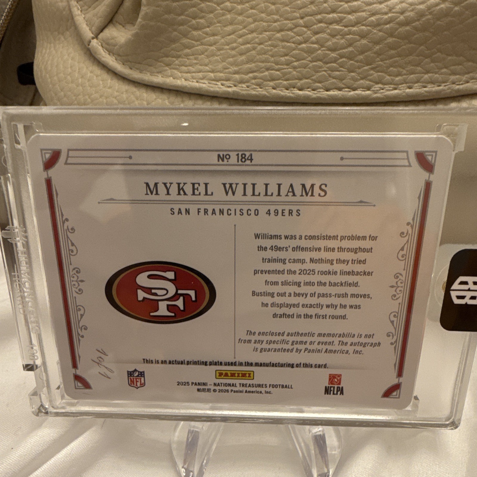 Panini National Treasures Football Mykel Williams #184 49ers Patch Auto 2025 1/1 view 2