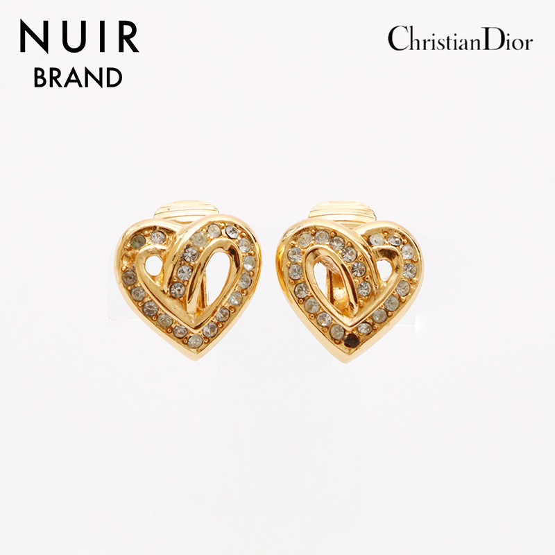 Vintage Christian Dior Gold Rhinestone Heart Earrings