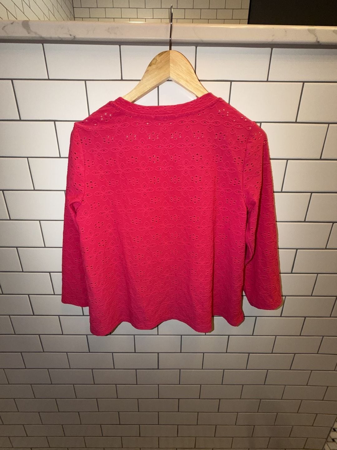 LOGO Lori Goldstein Fuchsia Pink Eyelet Embroidery Button-Front Cardigan, photo 4