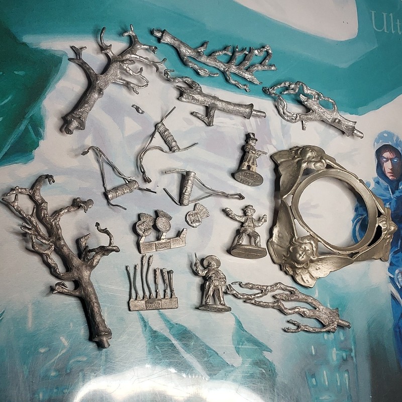 Ral Partha Unpainted Metal Miniatures Lot 1992 Figures, Trees, Accessories