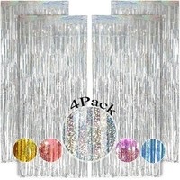 Lametta Vorhang Silber Glitzer 4Stk 1X2,5M Party Glitzervorhang Lametta Silber