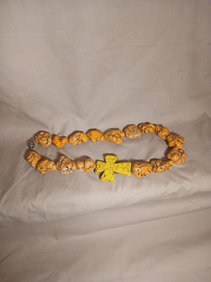 Коренастый желтый бирюзовый крест ожерелье - Изображение 2 из 4