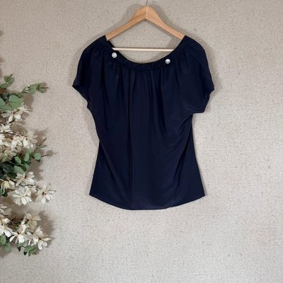 Ted Baker London Size 2 (UK 10) Deep Purple / Blue 100% Silk Pleated Blouse