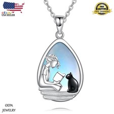 925 Sterling Silver Book Lover Necklace Girl Reading Book for Women Necklace