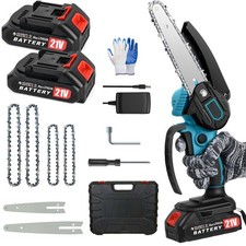 4/6Inch Cordless Mini Chainsaw Electric One-Hand Saw Wood Cutter 2 Batteries 24V