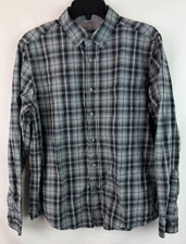George Classic Fit Gray Black Plaid Button Down Long Sleeve Shirt Men's Size M