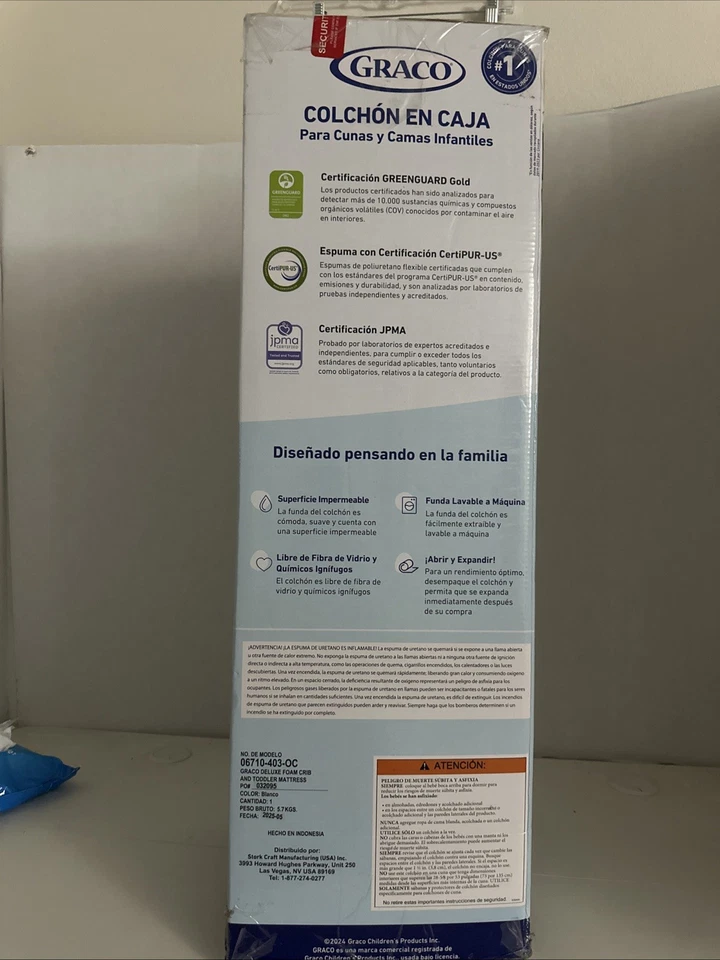 Colchão de espuma GRACO Deluxe em uma caixa para berço e cama infantil tamanho padrão - Imagem 4 de 4