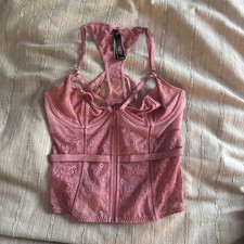 Victoria s Secret Mauve Lace Bustier Bodice Zip front Corset 32C Lingerie