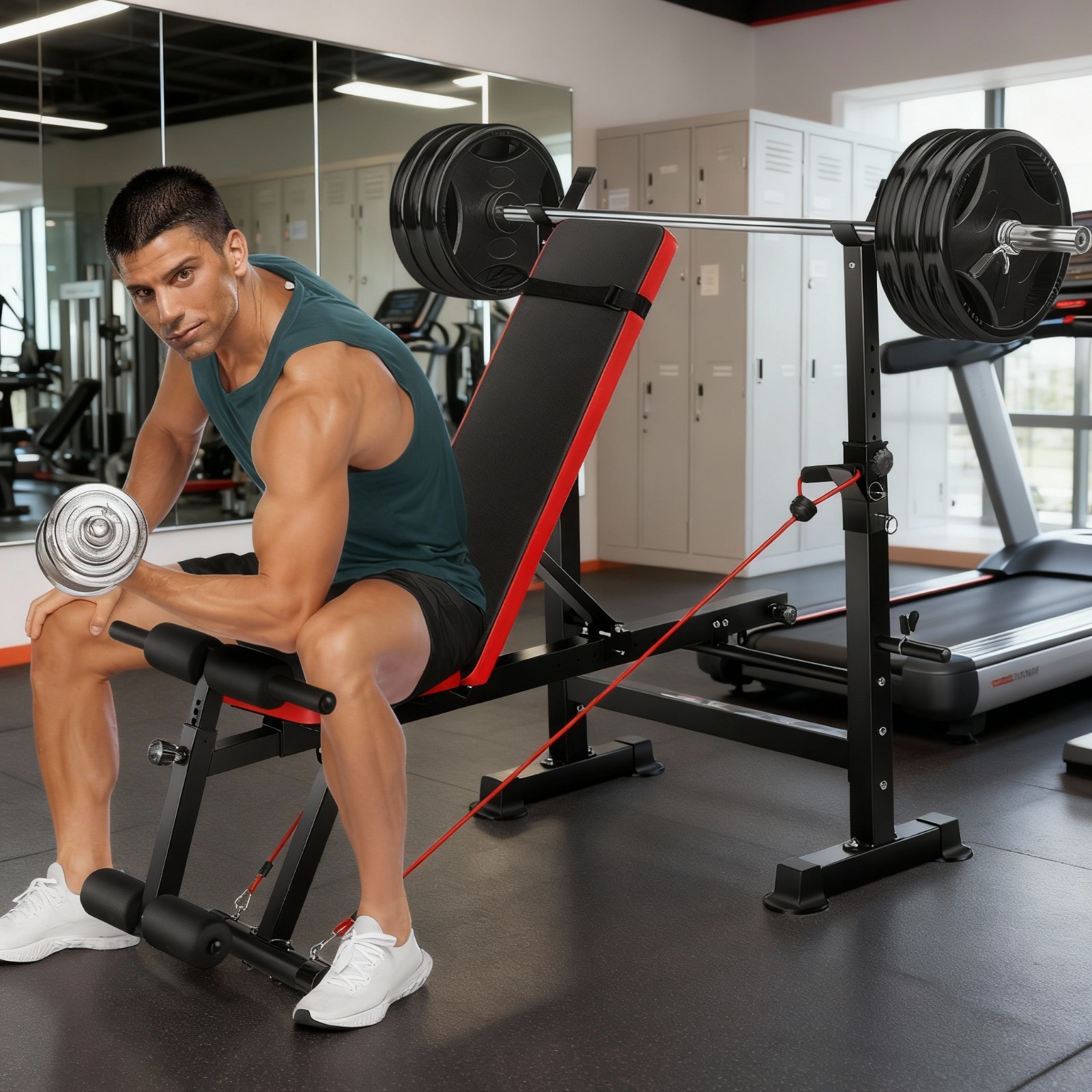 Foldable Weight Bench Set with Squat Rack & Removable Foot Bracket for Home Gym