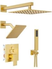 Brushed Gold Shower Faucet Set with 10" 8" Dual Rain Ceiling Shower Head