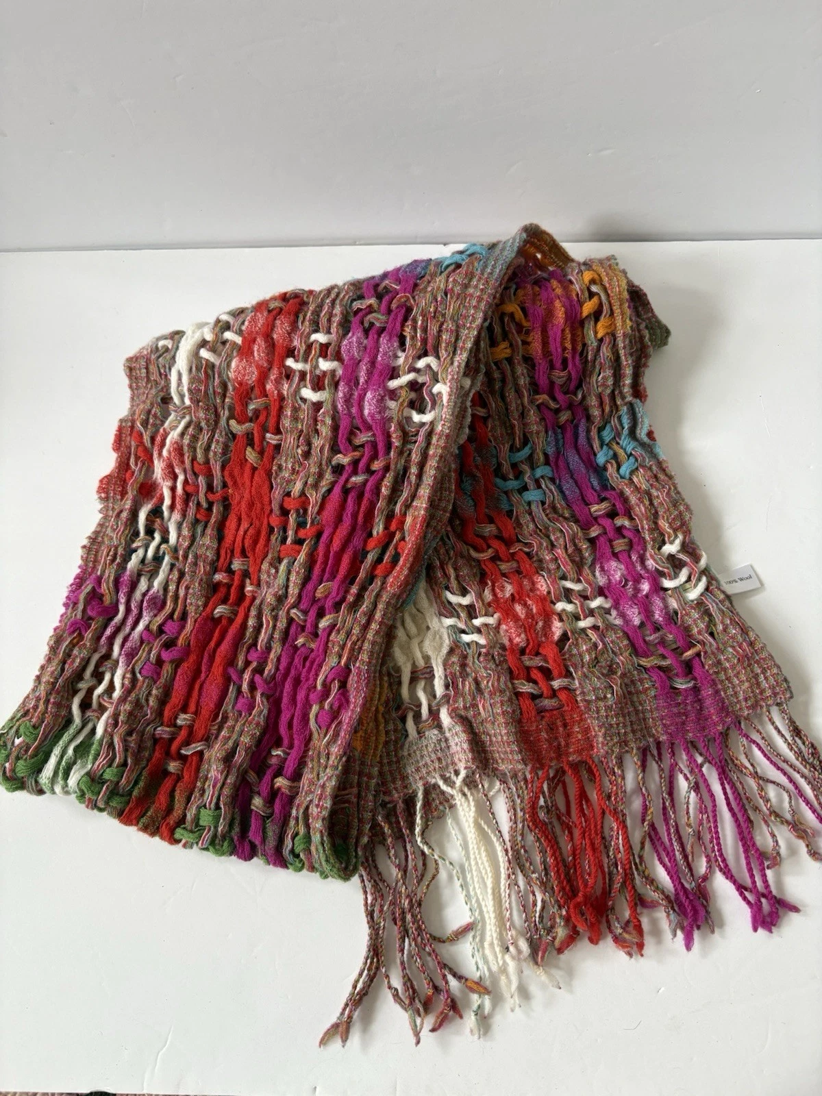 Suantrai of Ireland Wool Long Scarf Loose Weave Pink Red Festival Artsy Boho
Opens in a new window o