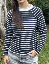 Alex Mill M 100% Extra Fine Marino Wool Sweater Striped Navy & Wht