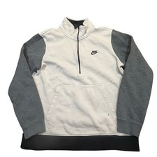 Nike Men  s Large Quarter Zip Pullover Beige Gray Swoosh Sweatshirt