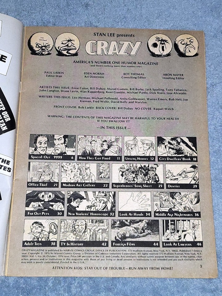 Crazy Magazine #20 Marvel October 1976 humor Mad/Bi-Centennial FINE ...