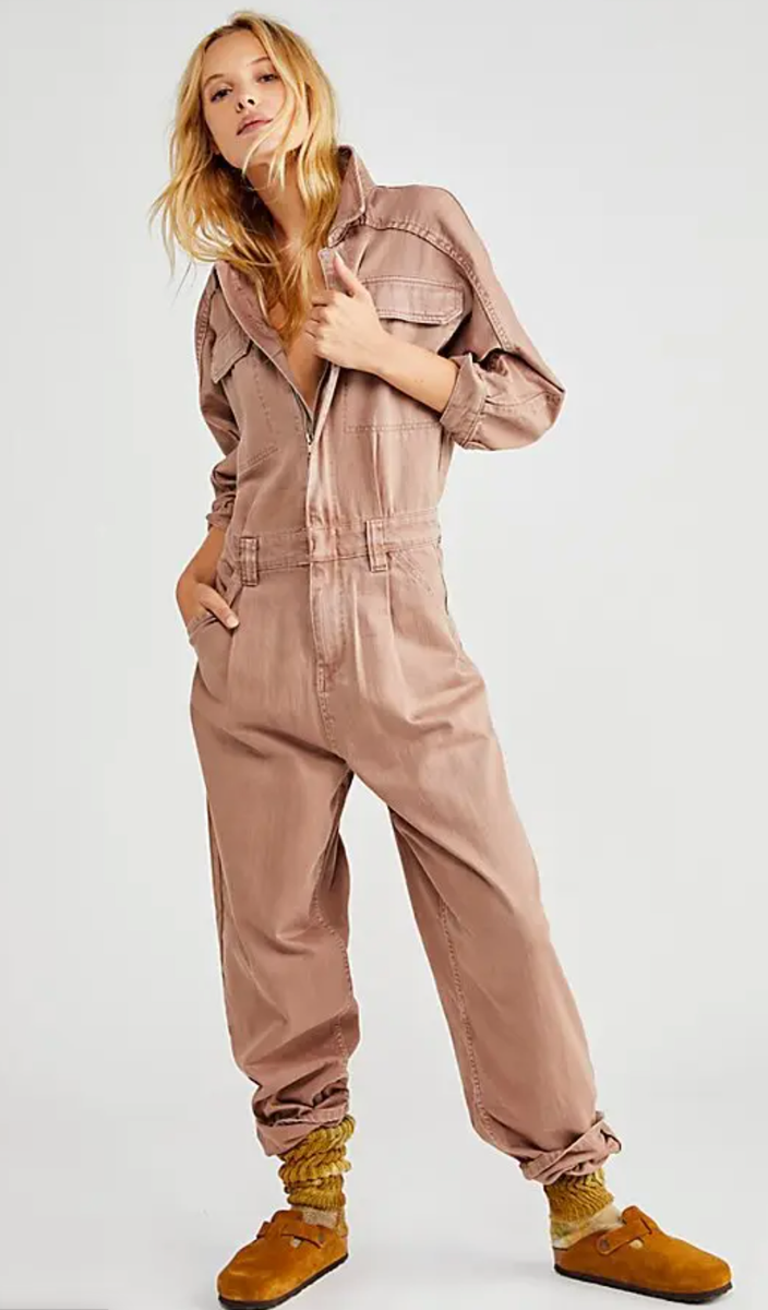 FREE PEOPLE WE THE FREE WARM BROWN SAMMIE DENIM ONE PIECE JUMPSUIT