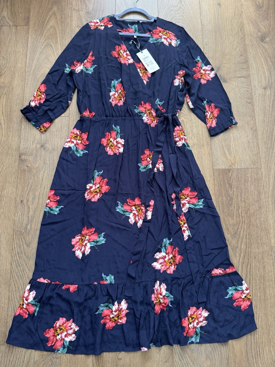 Joules Ladies Chloe Print Dress Navy Peony- size UK 🇬🇧 18