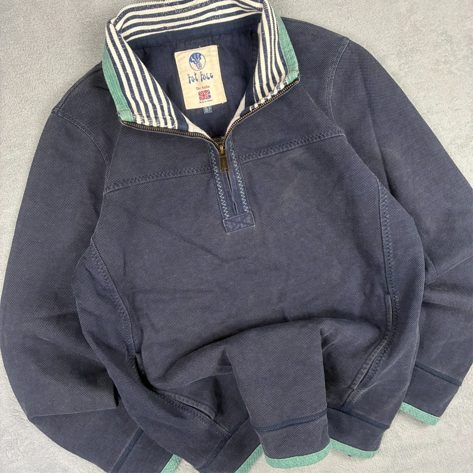 Women's VTG Fat Face Airlie Navy Green Sz UK 12 Pullover Quarter 1/4 Zip Jumper image 2