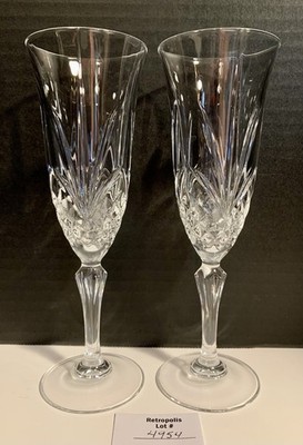 2 Cristal de Flandre Salzburg Crystal Cut Glasses Champagne Flutes