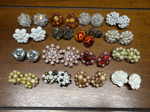 Beaded Costume Jewelry Clip Earrings Vintage