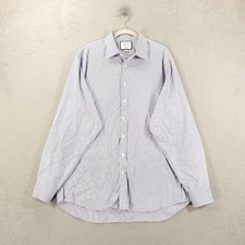 Charles Tyrwhitt Shirt Men 18 Blue White Striped Classic Fit Non Iron Button Up