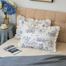 Pillow Shams Set of 2 French Village Printed Linen Fabric Decorative Pillow C...