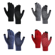 Men Crochet Knitted Anti Slip Full Finger Warm Glove Touch Screen Cycling Gloves